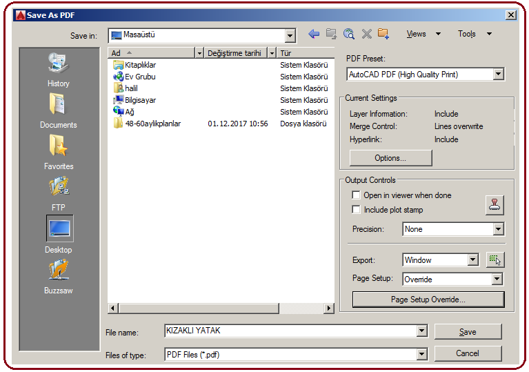 dosyalari pdf formatinda kaydetme dosya islemleri autocad drawturk